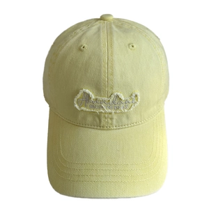 Vintage washed light yellow cotton baseball cap with embroidered Abundant RICH IDEAS patch