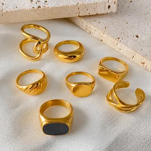 Minimalistische Roestvrijstalen Bandring Westerse Geometrische Draaiknoop Modering Goud Zilver Vergulde Sieraden Voor Mannen Vrouwen Dagelijks Cadeau