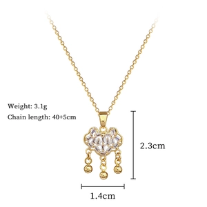Detailed specs of titanium steel Ruyi lock necklace with crystals, weight 3.1g and size info