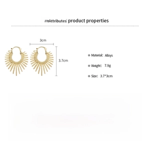 Detailed size and material specification chart for golden irregular firework hoop earrings