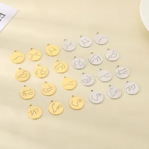 Round Zodiac Constellation Coin Pendant Stainless Steel 18K Gold Plated Inlaid Rhinestone DIY Jewelry Making Charm