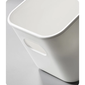 Minimalist white plastic storage box with oval handles for desk and closet organization