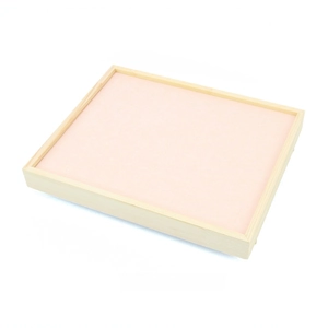 Wooden jewelry display stand with pink velvet lining showing foldable and flat modes