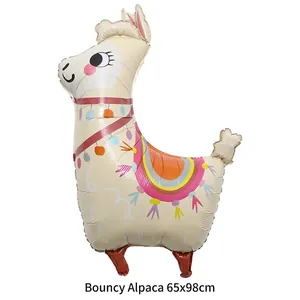 Detailed view of colorful 65x98cm alpaca foil balloon with vibrant festive patterns