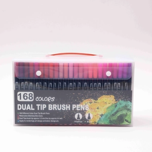 168 colors dual tip watercolor brush pens with fineliner in a clear plastic storage case