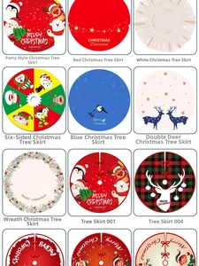 Collection of decorative Christmas tree skirts featuring various festive patterns and colors