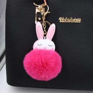 Simpatico Coniglio Cartone Animato Portachiavi Palla Di Peluche Ecopelliccia E Pelle PU Lega Ciondolo Borsa Soffice Anello Auto