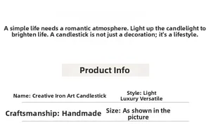 Detailed product specifications for handmade iron candle holder in minimalist style