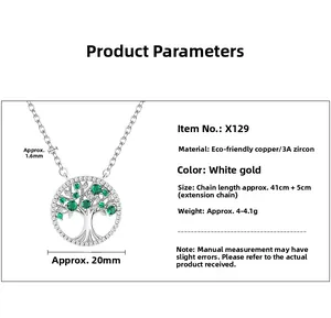 Detailed specifications of tree of life necklace with green cubic zirconia stones