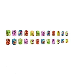 Detail of short square press-on nails featuring a vivid 3D brain pattern for Halloween