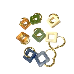 French vintage 18k gold plated stainless steel hoop earrings with colorful resin charms