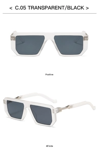 Front and side views of transparent square sunglasses with black lenses C.05 style