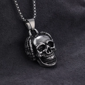 Hip-hop silver stainless steel skeleton emoji skull pendant necklace for men and women