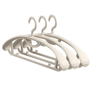 Set of 3 anti-slip wide shoulder plastic hangers in cream white for garment protection