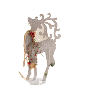 Décoration de Noël créative en bois renne avec finition grise et écharpe en toile de jute