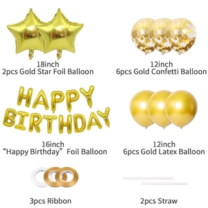 Ensemble détaillé de ballons confettis et étoiles dorées pour décorations de fête