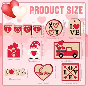 12Pcs Valentine's Day tiered tray wood decor with heart truck and gnome product dimensions