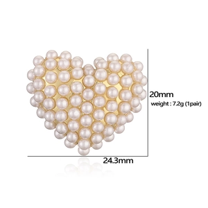 Elegant gold-tone heart pearl earrings for women with detailed size and weight dimensions