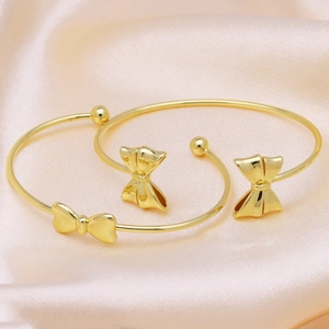 Elegant 18k gold plated bow cuff bracelet set with minimalist beaded ends for women