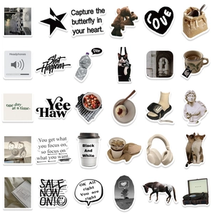Set of 25 Korean ins style stickers featuring vintage cats bears and coffee aesthetic