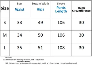 Size chart for women's two-piece sweatshirt set showing detailed measurements in centimeters