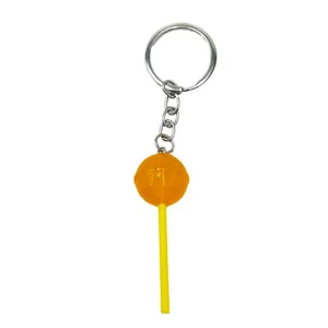 Orange simulation lollipop keychain with glowing acrylic and silver metal ring