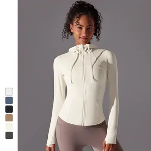 Women Hooded Sun Protection Sports Jacket Slim Fit Quick Dry Nylon Yoga Top Activewear Zip Up Running Coat Breathable Outdoor Outerwear