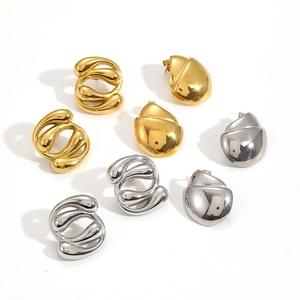Polished stainless steel 18k gold waterdrop and irregular twist stud earrings set