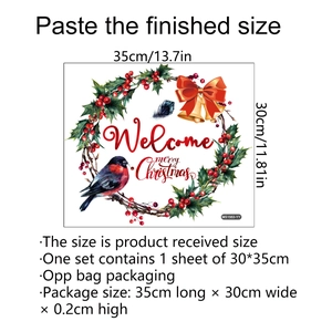Christmas wreath wall sticker with holly leaves, red berries, and Merry Christmas text