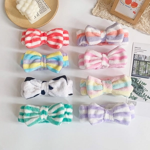 Set of 8 leopard and polka dot coral fleece bow headbands for washing face and SPA treatments