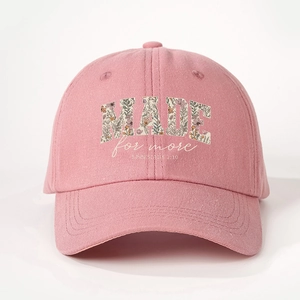 Pink cotton baseball cap with floral MADE for more print and adjustable strap