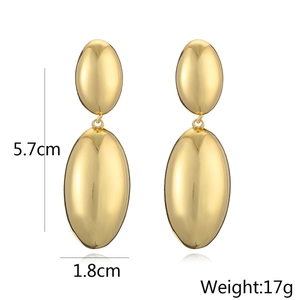 Minimalist gold plated geometric oval drop earrings with 5.7cm length and 17g weight