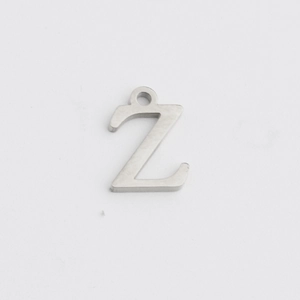 Polished silver stainless steel capital letter Z pendant with connector loop macro view