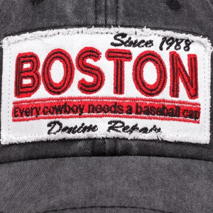 Vintage-gewaschene Baumwoll-BOSTON-Baseballkappe mit hochwertiger Stickerei und Denim-Textur