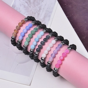 8mm verwitterter Achat und Lavastein Stretch-Armband Set für Damen und Herren