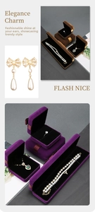 Detail of luxury velvet jewelry box set with necklace case and pearl pendant earrings
