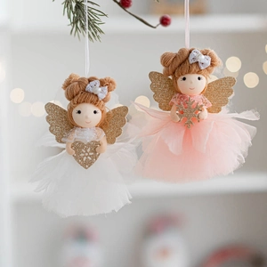 Charming white and pink angel girl ornaments with gauze skirts for Christmas tree decor