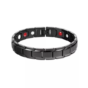 Men's black magnetic link bracelet with therapeutic red and white function inserts