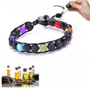 Chakra volcanic stone beaded leather bracelet with essential oil diffuser function