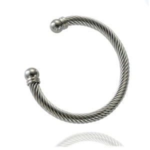 Silver twisted rope stainless steel open C-shaped cuff bracelet for men and women