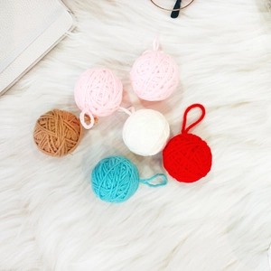 Set of six 5cm knit yarn balls with hanging loops for Christmas tree DIY decorations
