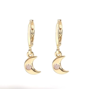 Minimalist gold moon earrings with zircon stones, geometric crescent design for women