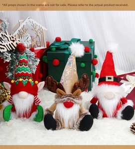 Detailed trio of Christmas gnomes with knit hats and plush beards on a soft rug