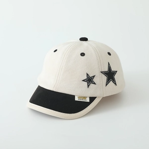 Detail view of toddler baseball cap with star embroidery and a stylish black brim