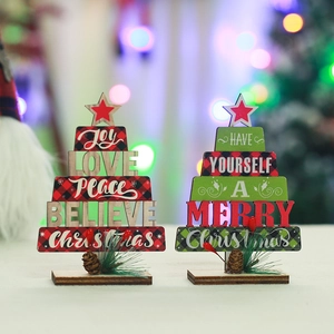 Decorazione da Tavolo in Legno a Forma di Albero di Natale Cavo Lettere Plaid Pigne Decorazione per Casa Ufficio Festa Natalizia