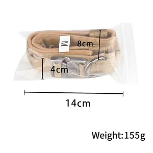 Tactical nylon dog collar in khaki with heavy duty metal buckle and D-ring, size medium