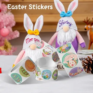Roll of Easter bunny and egg cartoon stickers for festive gift decoration and DIY crafts