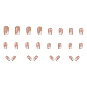Press-on nails with creamy white gradient, sparkling stars, and champagne gold glitter