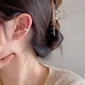 Minimalist 925 sterling silver ear cuff and stud earring set with irregular texture