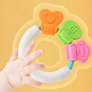 Baby rattle teether with colorful heart and flower shapes for infant grip training